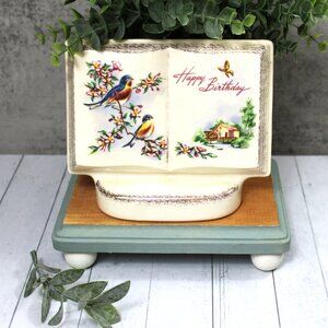 Vintage Happy Birthday Book Ceramic Planter - Books Rememberance  Royal Windsor